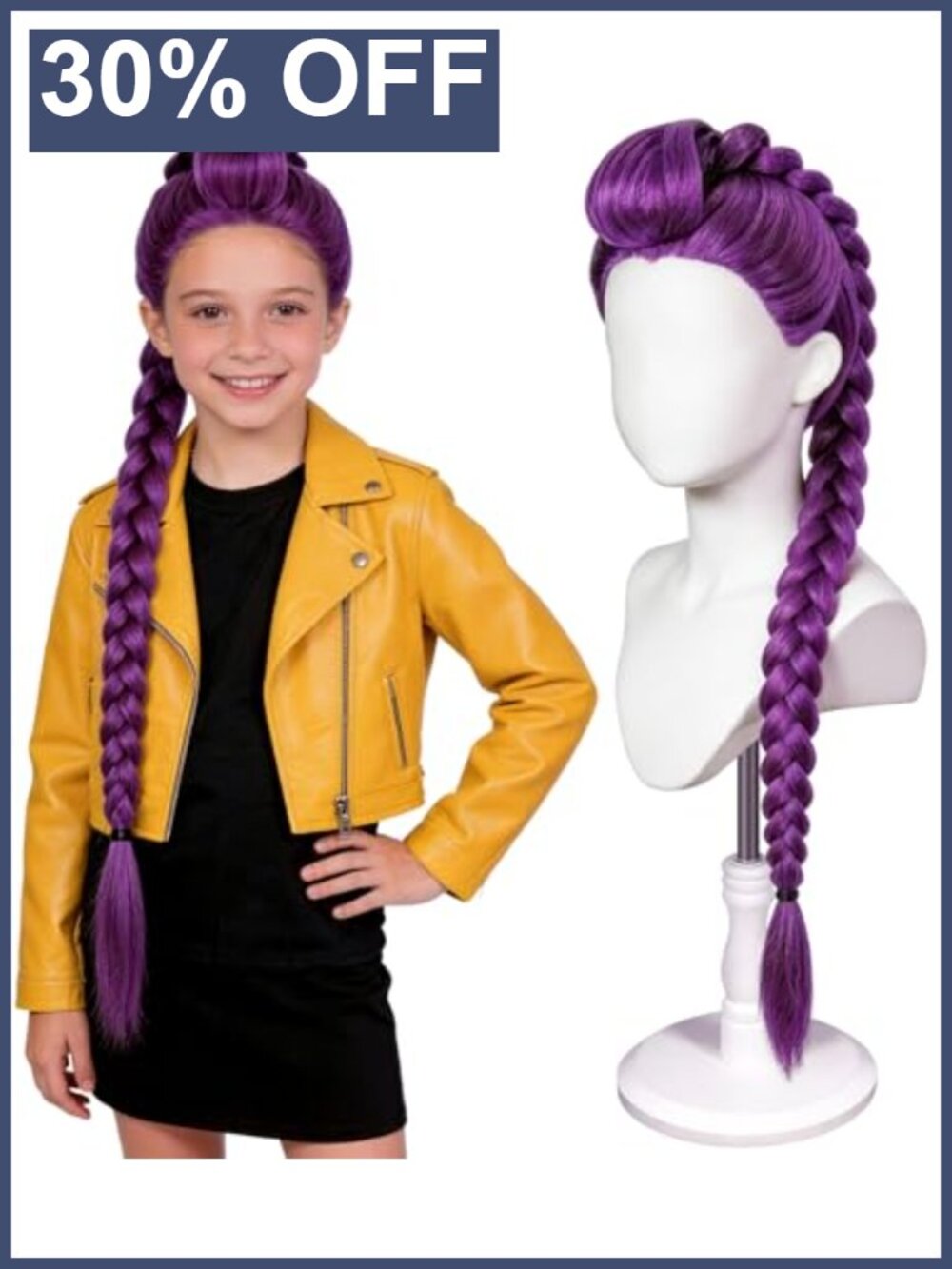 Long Braided Ponytail Costume Wig for Kids with Adjustable Cap